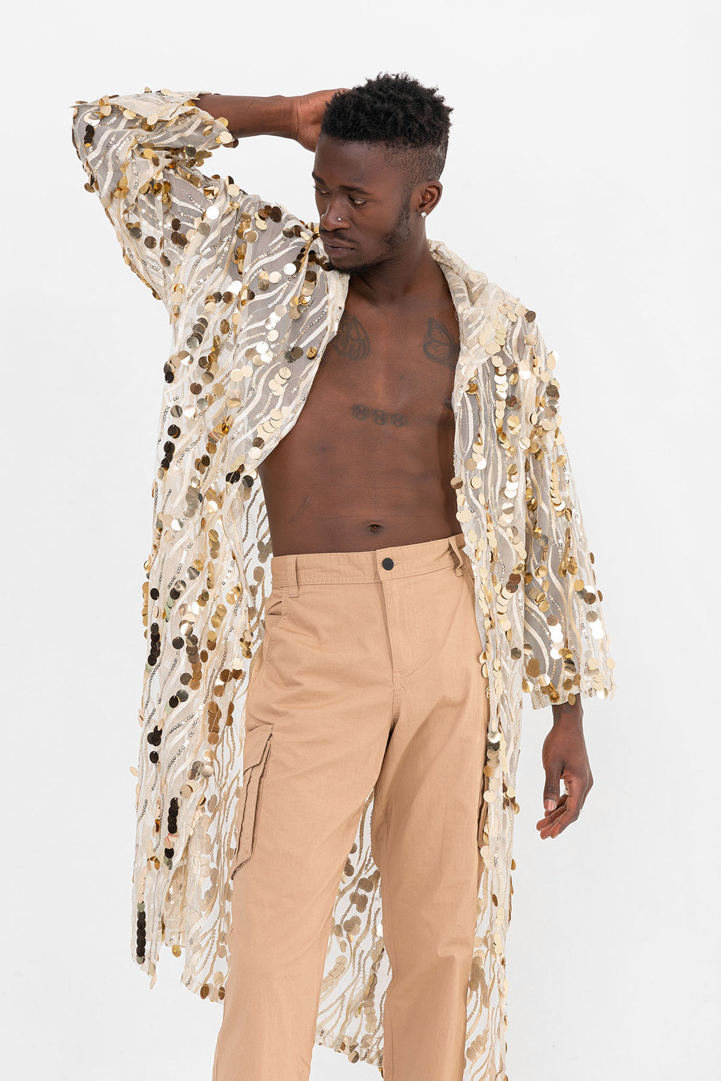 Pul Payetli Gold Uzun Kimono