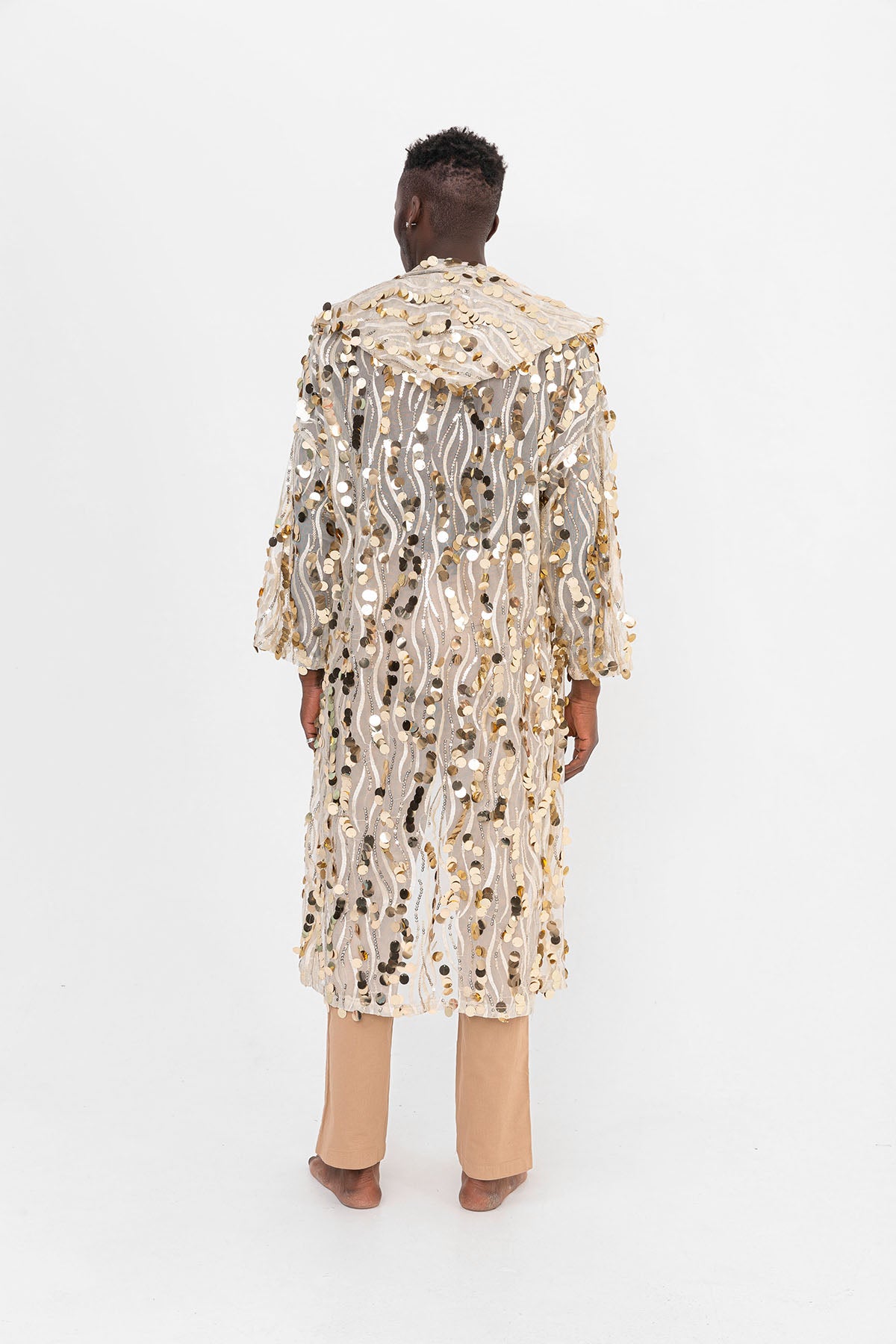 Pul Payetli Gold Uzun Kimono