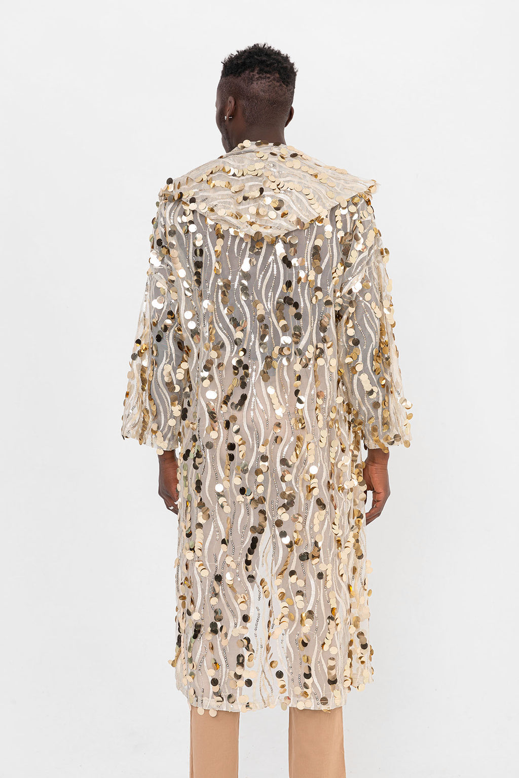 Pul Payetli Gold Uzun Kimono