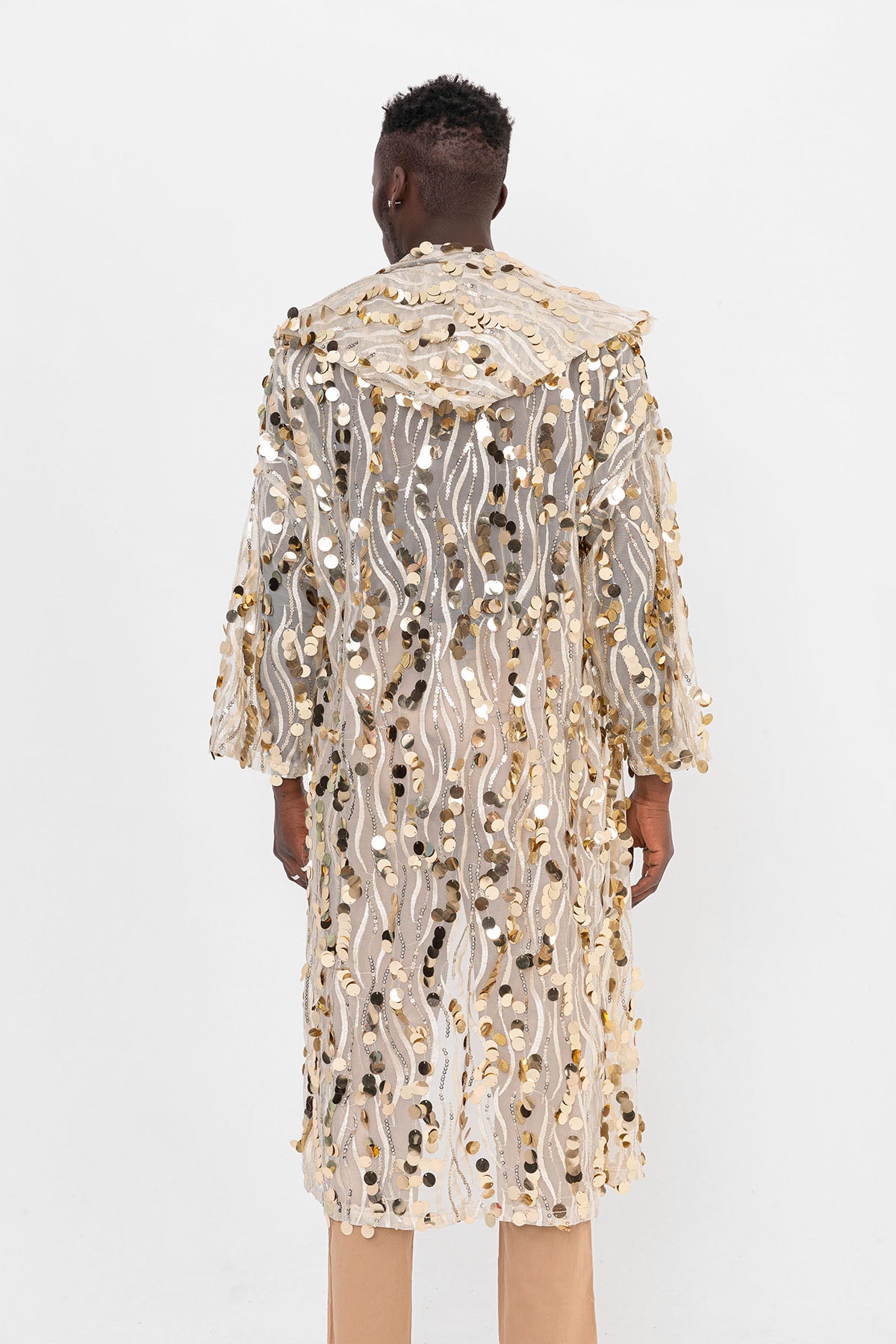 Pul Payetli Gold Uzun Kimono