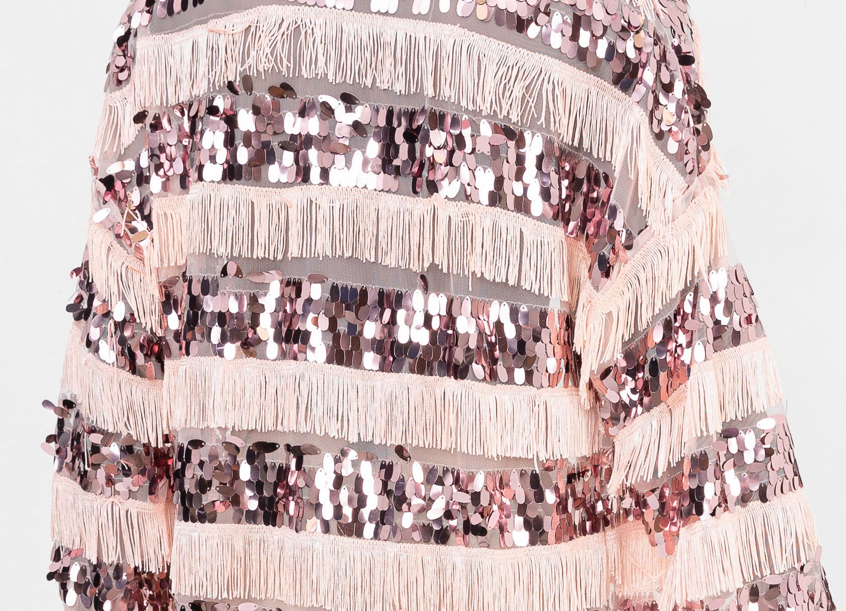 Pul Payetli Püsküllü Pembe Uzun Kimono