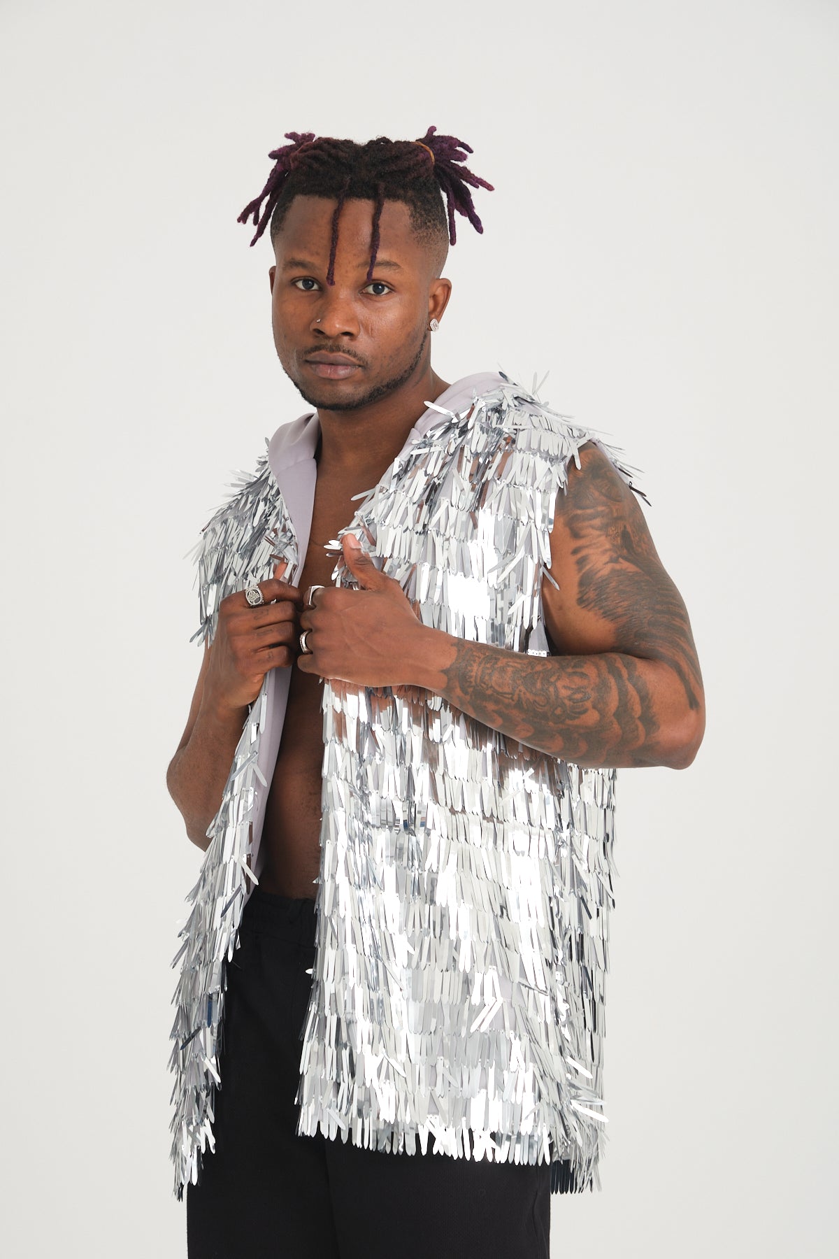 Gümüş Uzun Pullu Kapüşonlu Yelek