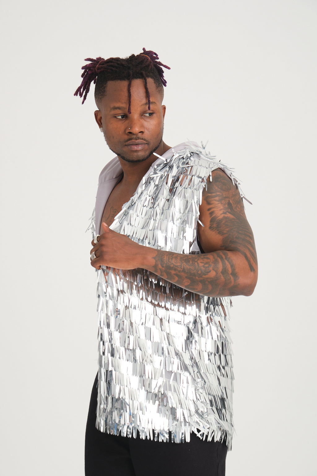 Gümüş Uzun Pullu Kapüşonlu Yelek