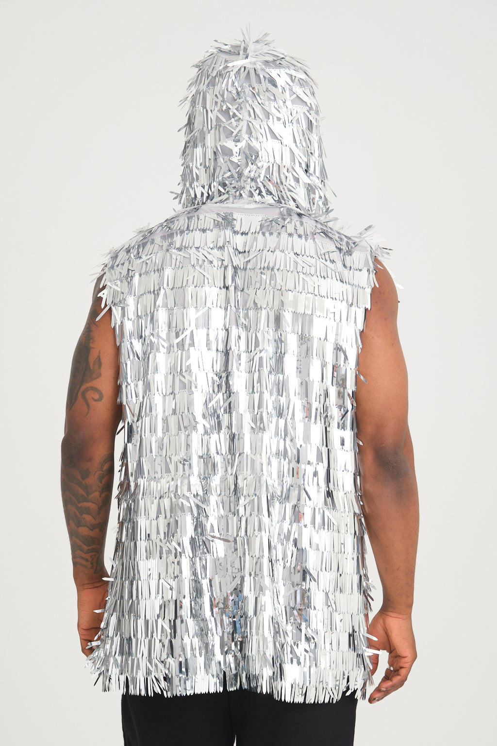 Gümüş Uzun Pullu Kapüşonlu Yelek