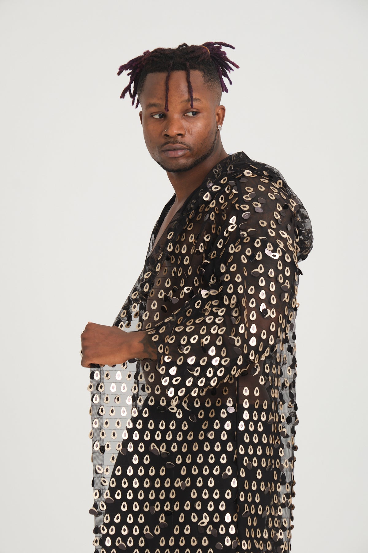 Payetli Gold Damla Pullu Siyah Uzun Kimono