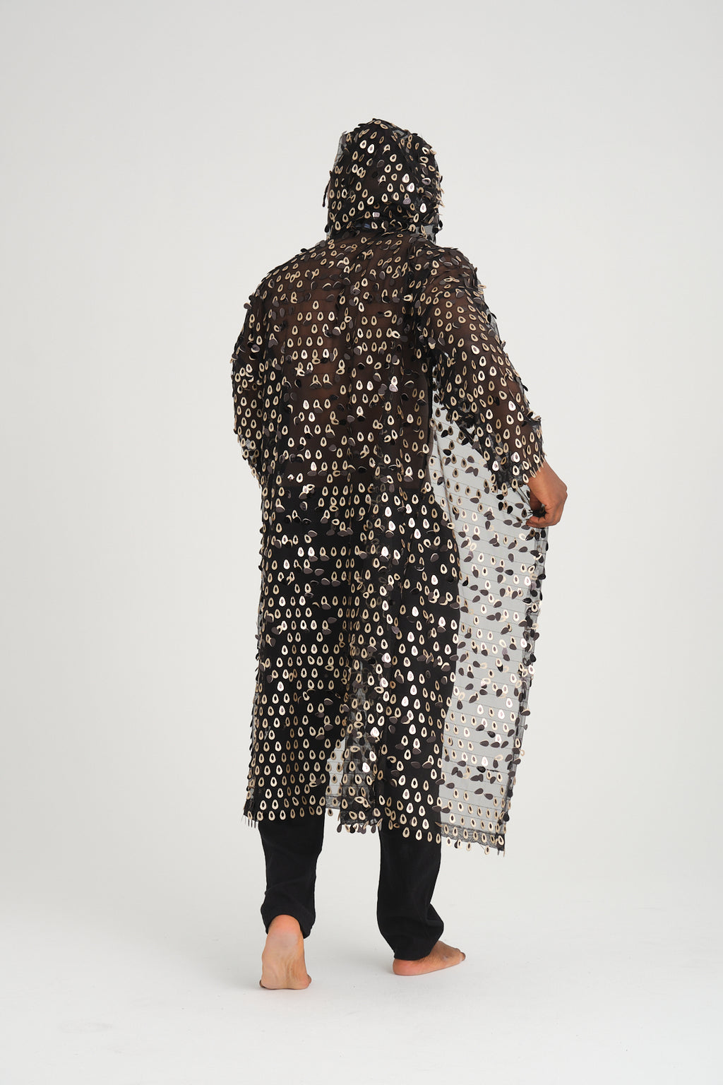 Payetli Gold Damla Pullu Siyah Uzun Kimono