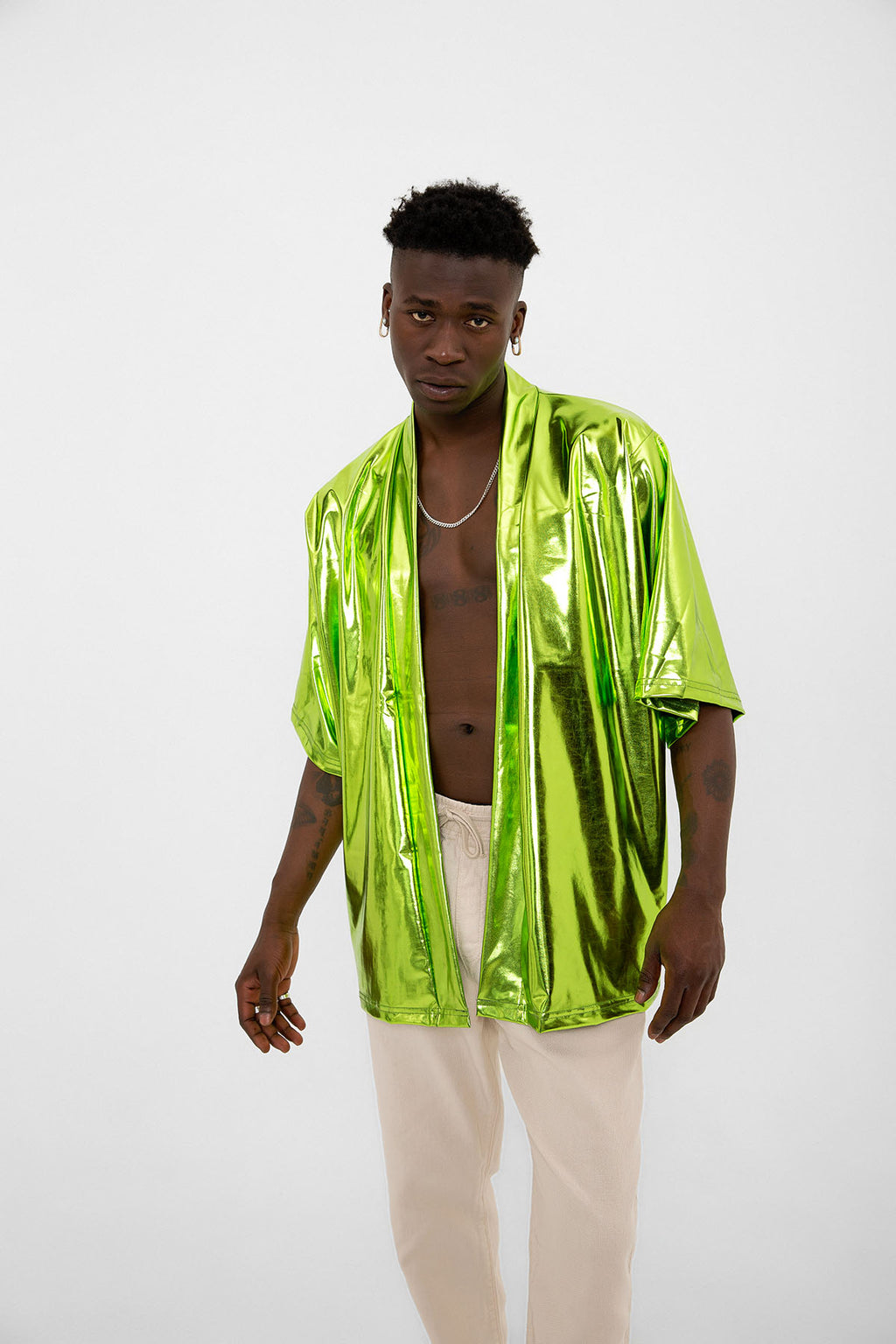 Yeşil Parlak Kumaşlı Festival Kimono