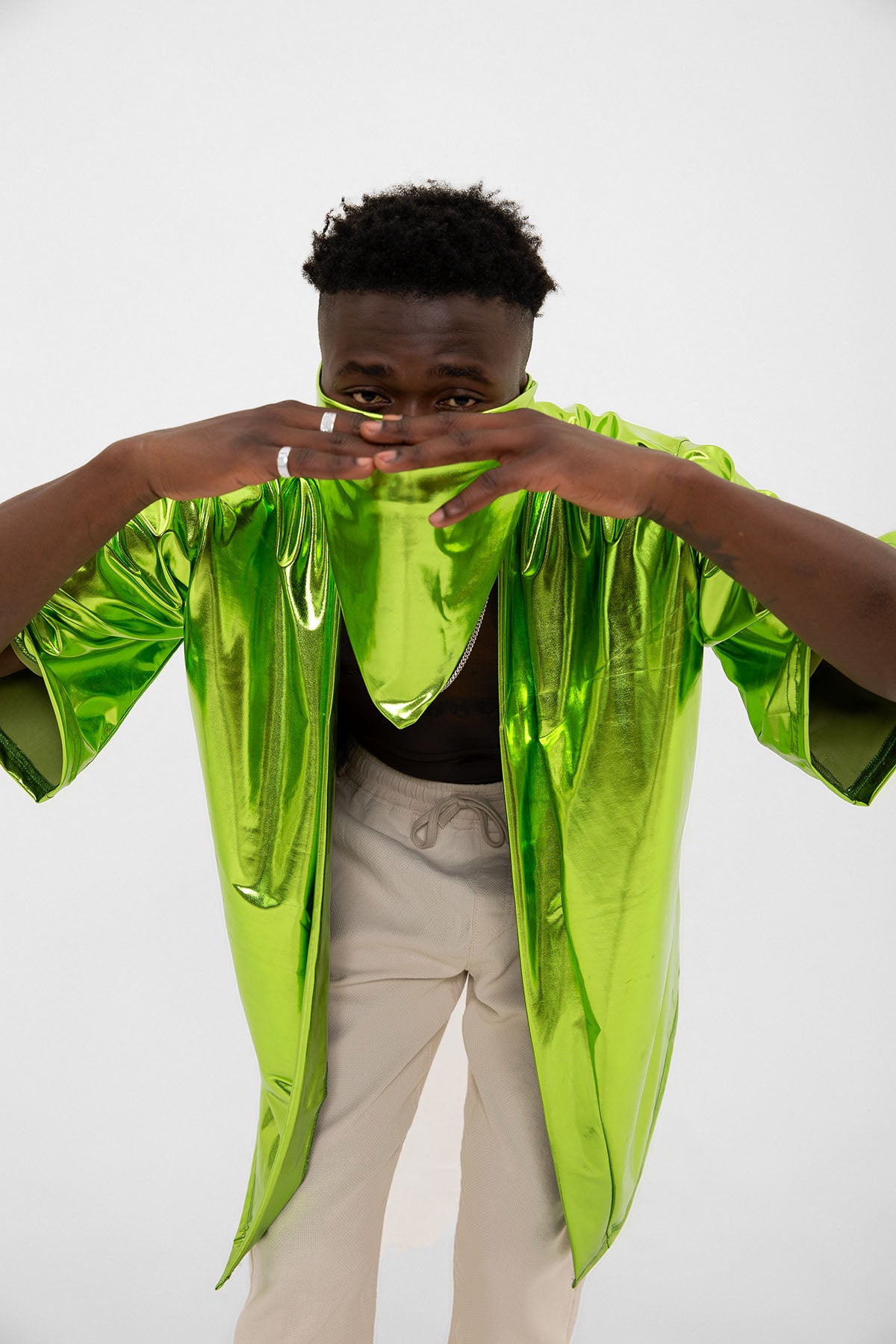 Yeşil Parlak Kumaşlı Festival Kimono