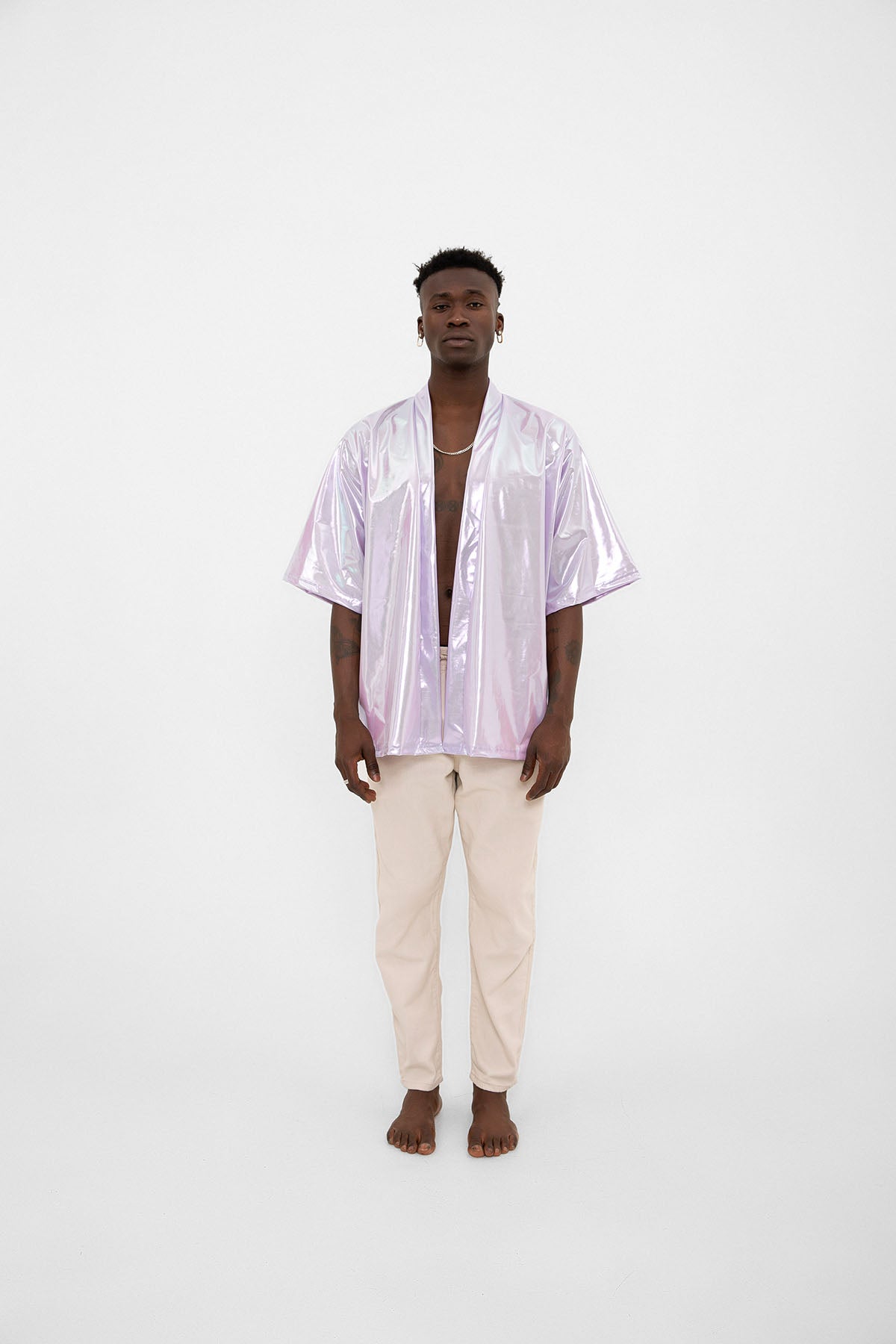 Lila Mor Parlak Kumaşlı Festival Kimono