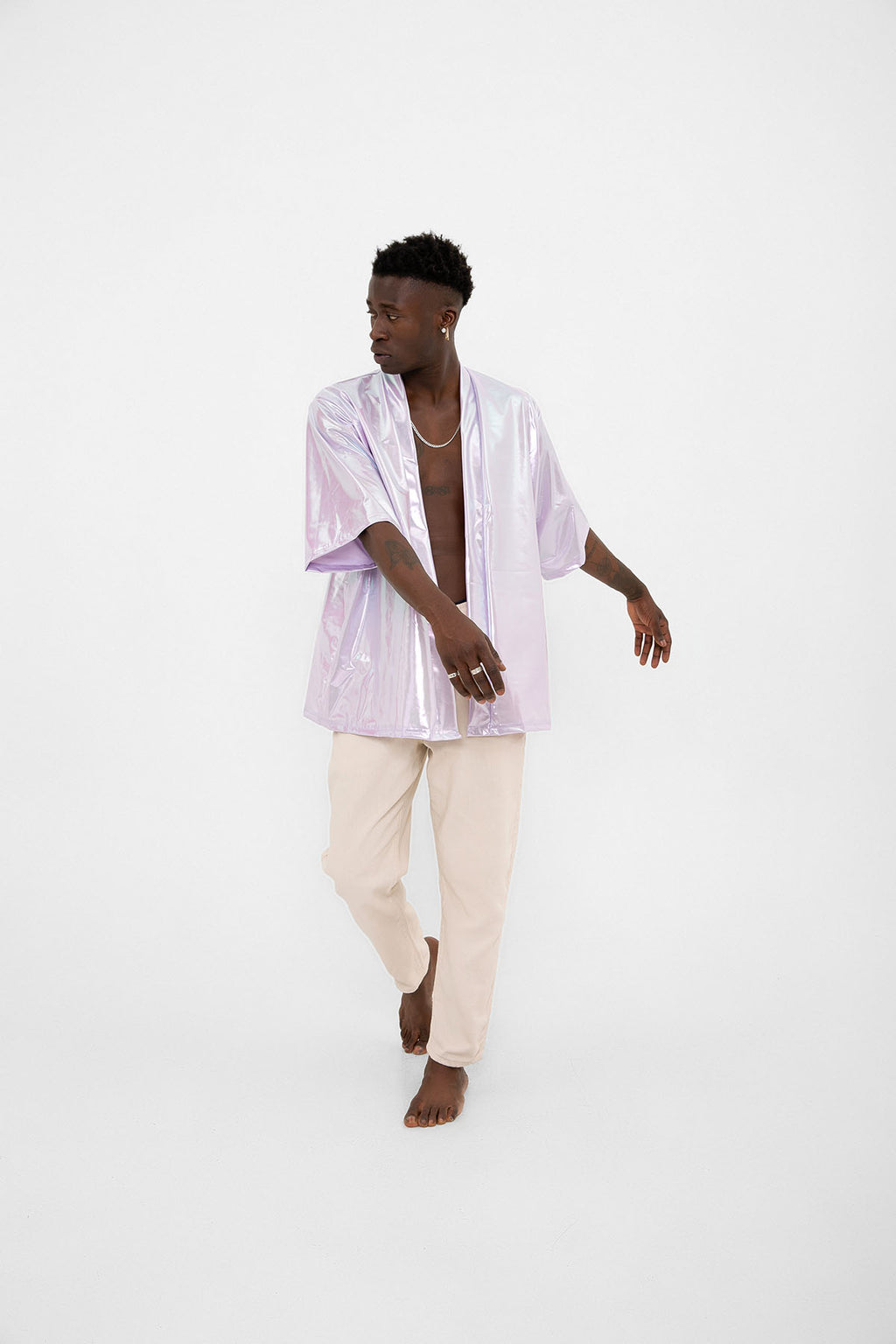 Lila Mor Parlak Kumaşlı Festival Kimono