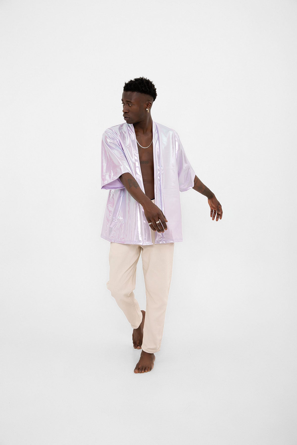 Lila Mor Parlak Kumaşlı Festival Kimono