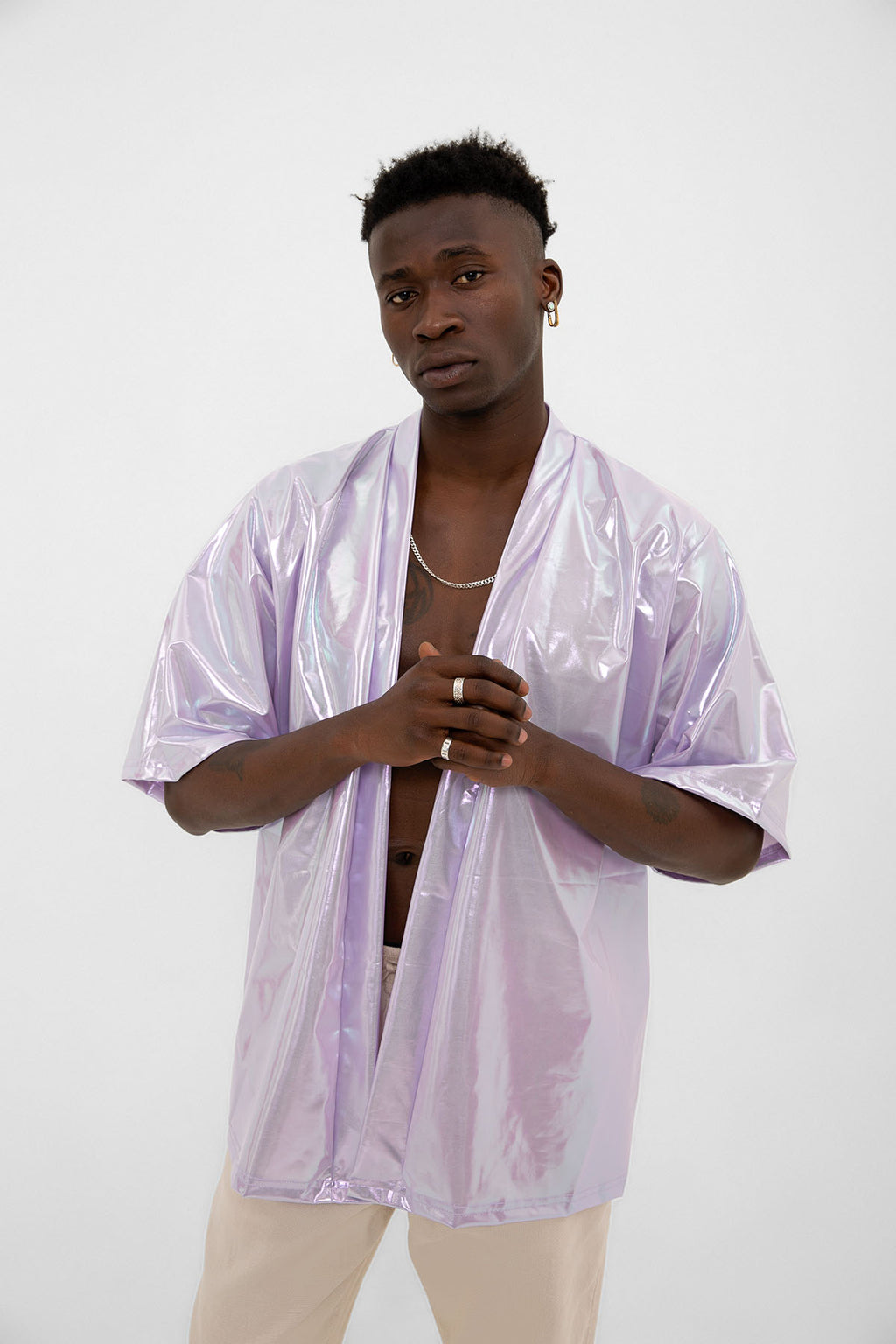 Lila Mor Parlak Kumaşlı Festival Kimono