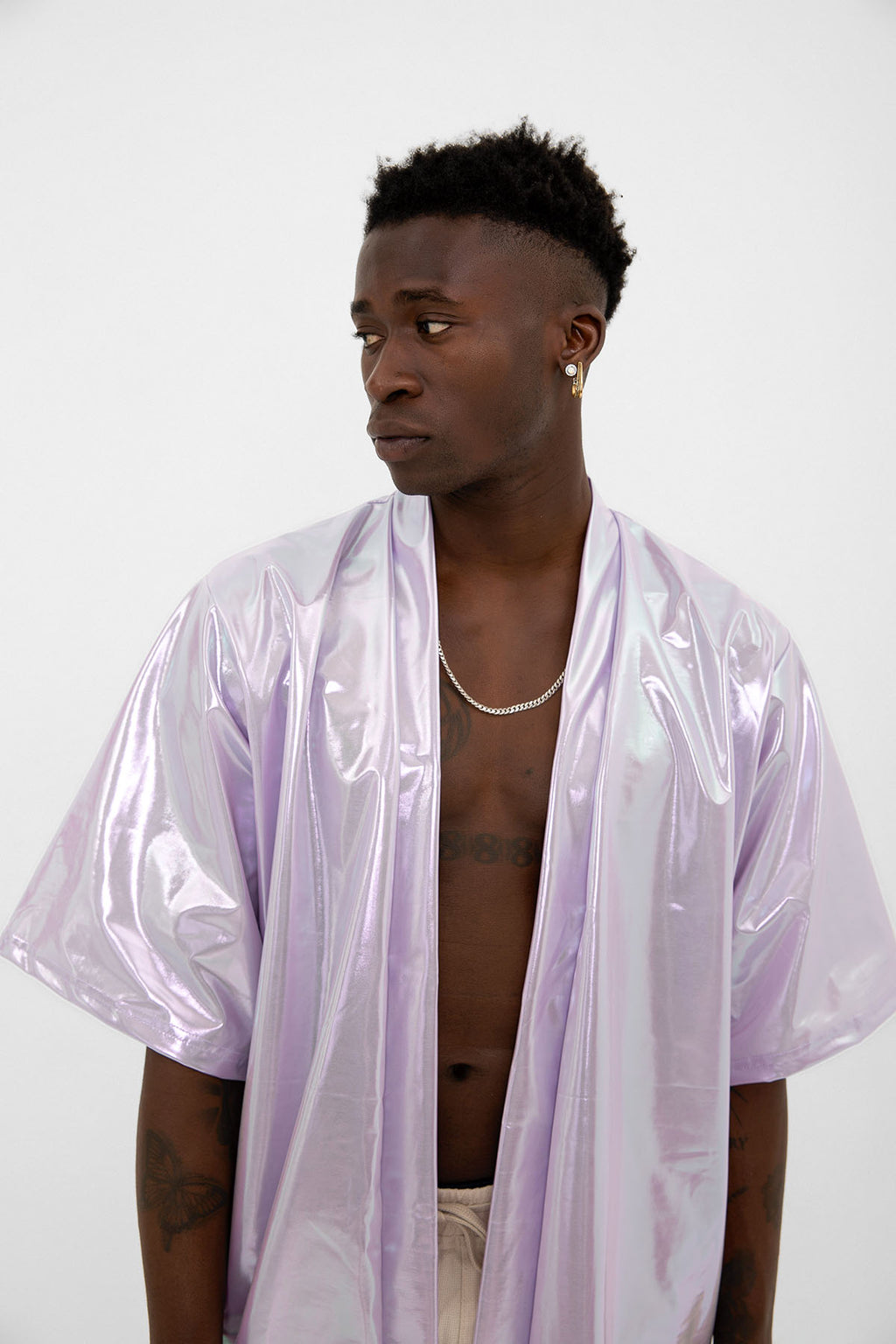 Lila Mor Parlak Kumaşlı Festival Kimono