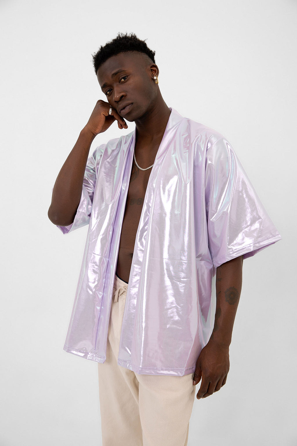 Lila Mor Parlak Kumaşlı Festival Kimono