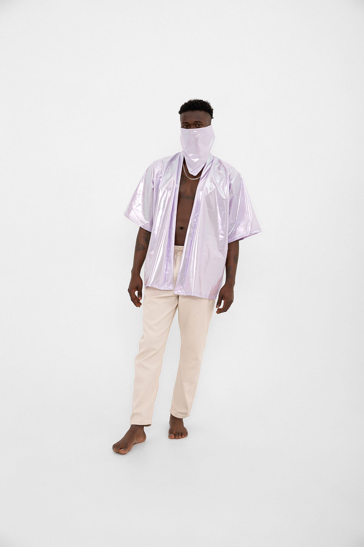 Lila Mor Parlak Kumaşlı Festival Kimono