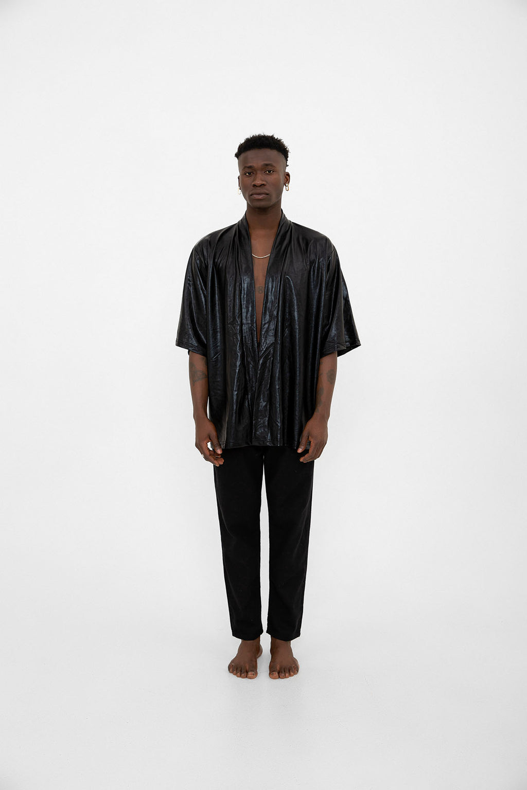 Siyah Parlak Kumaşlı Festival Kimono