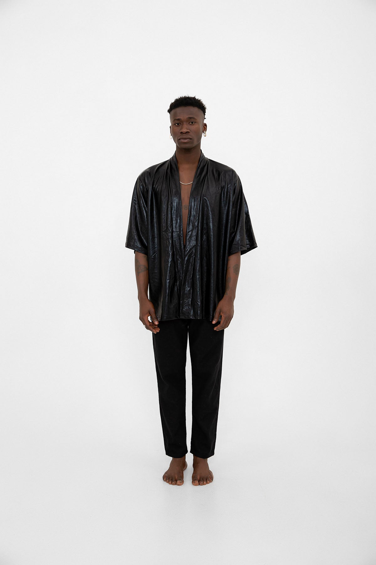 Siyah Parlak Kumaşlı Festival Kimono