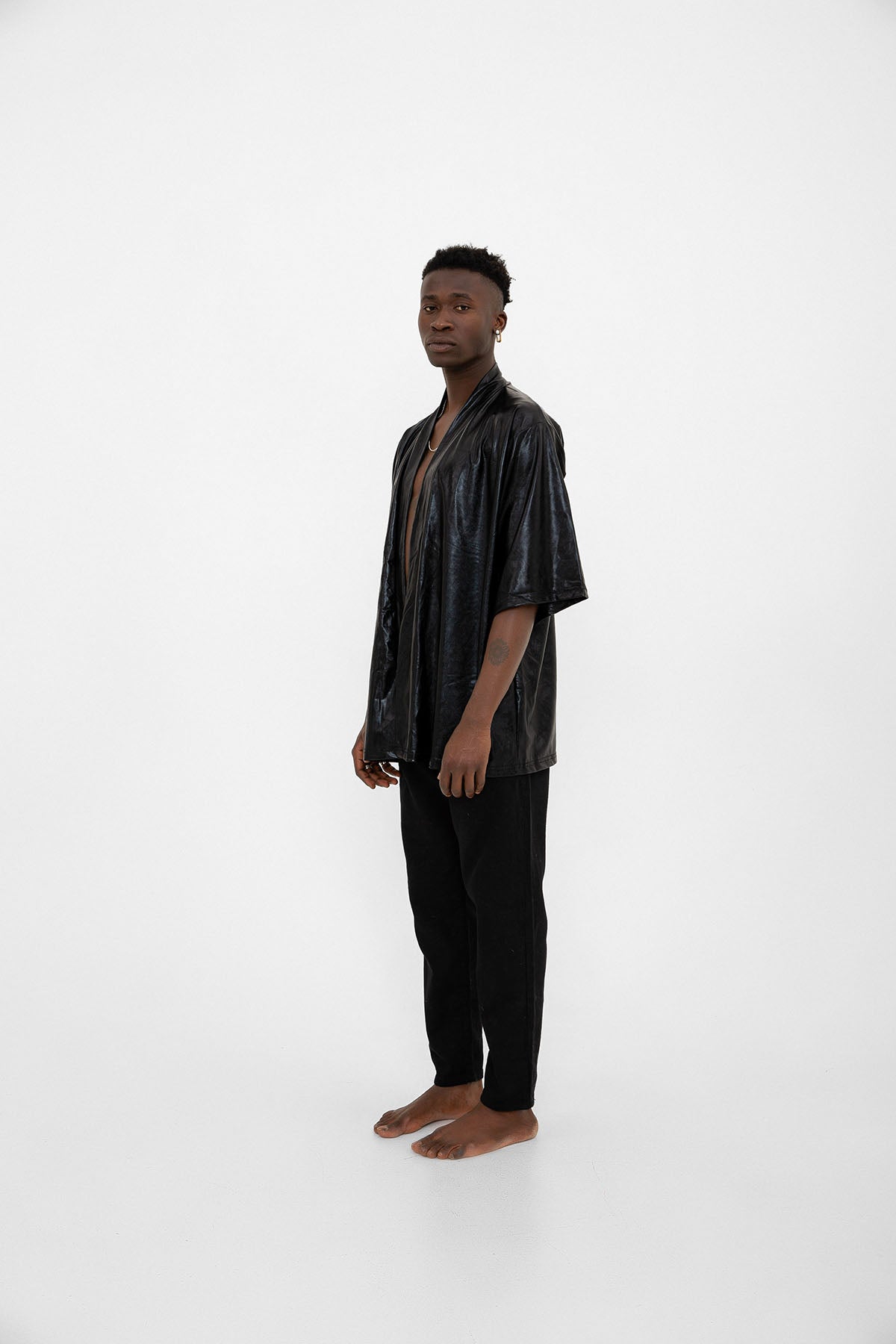 Siyah Parlak Kumaşlı Festival Kimono