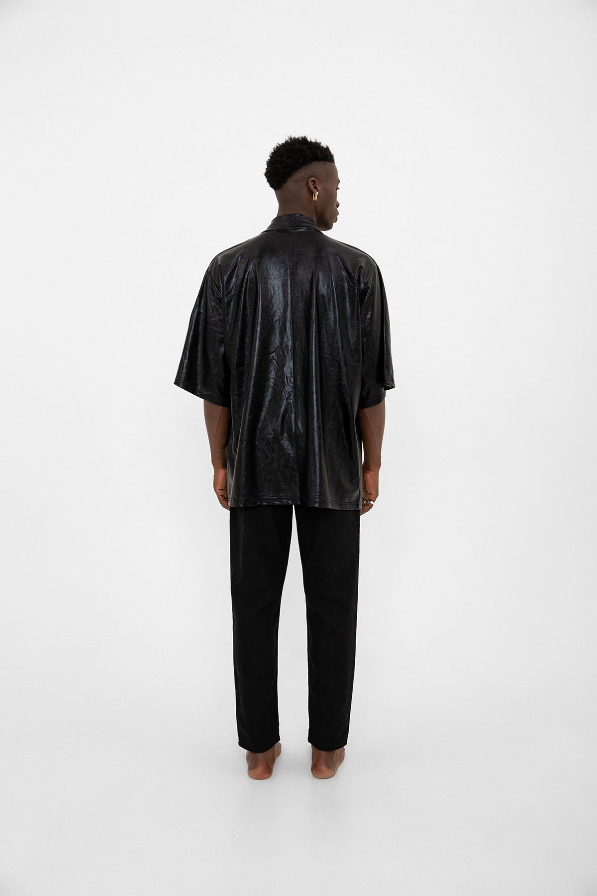 Siyah Parlak Kumaşlı Festival Kimono