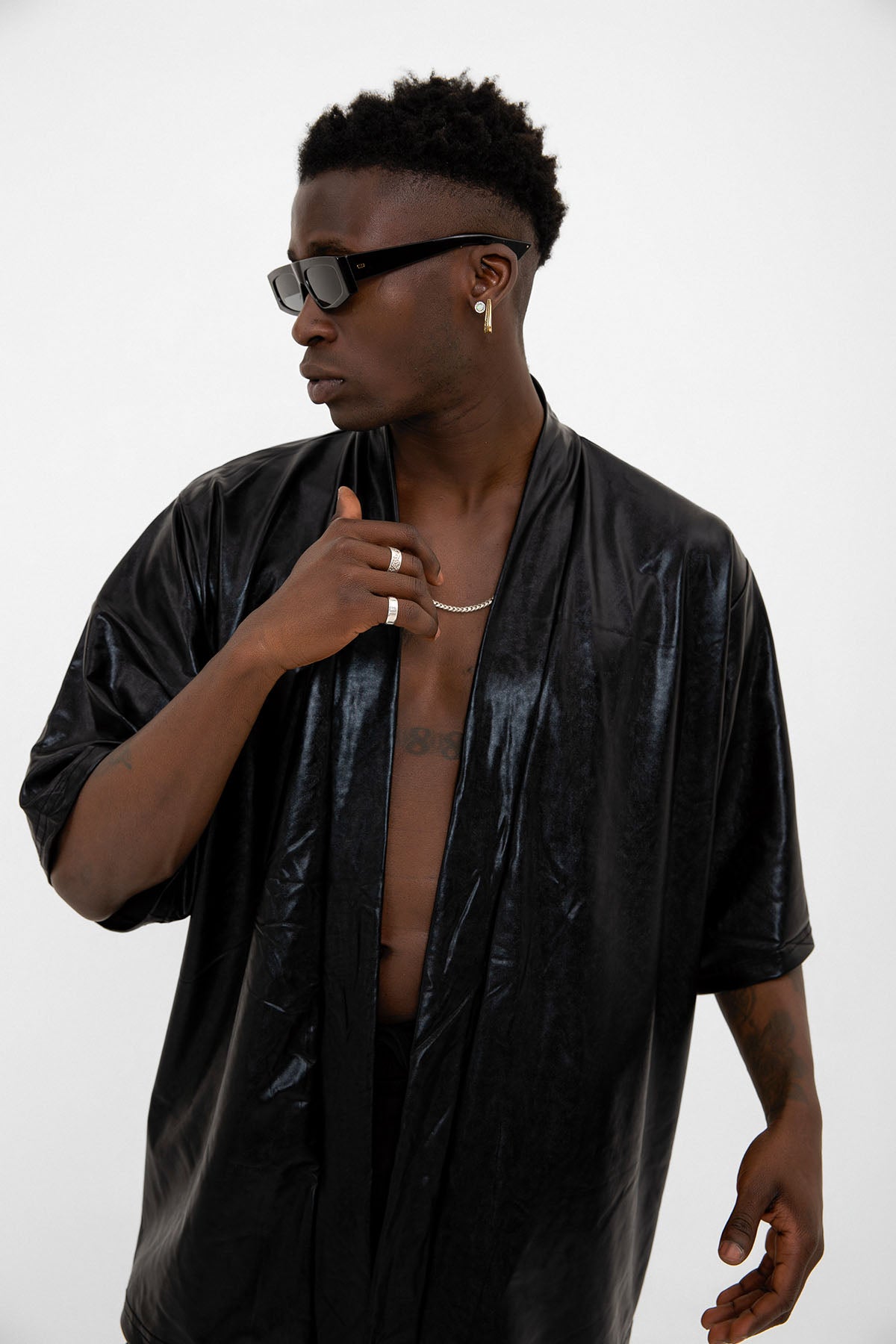 Siyah Parlak Kumaşlı Festival Kimono