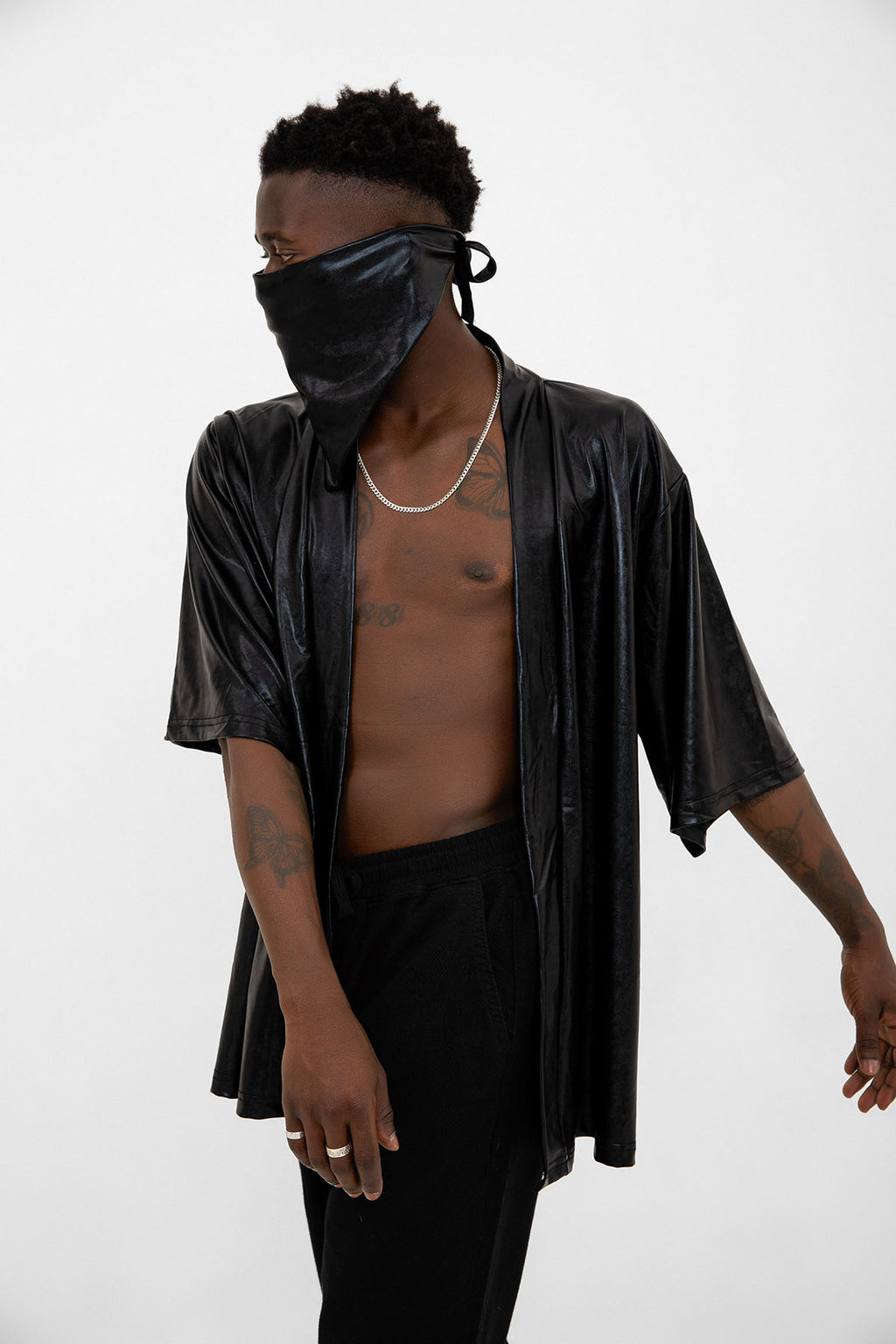 Siyah Parlak Kumaşlı Festival Kimono