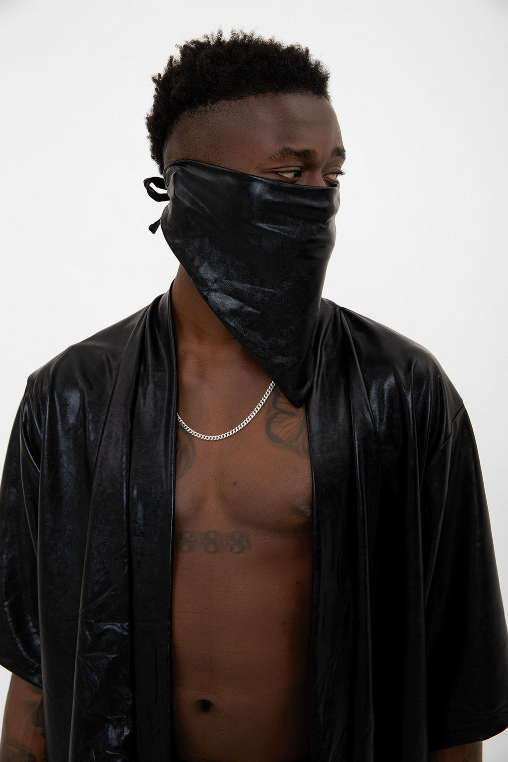 Siyah Parlak Kumaşlı Festival Kimono