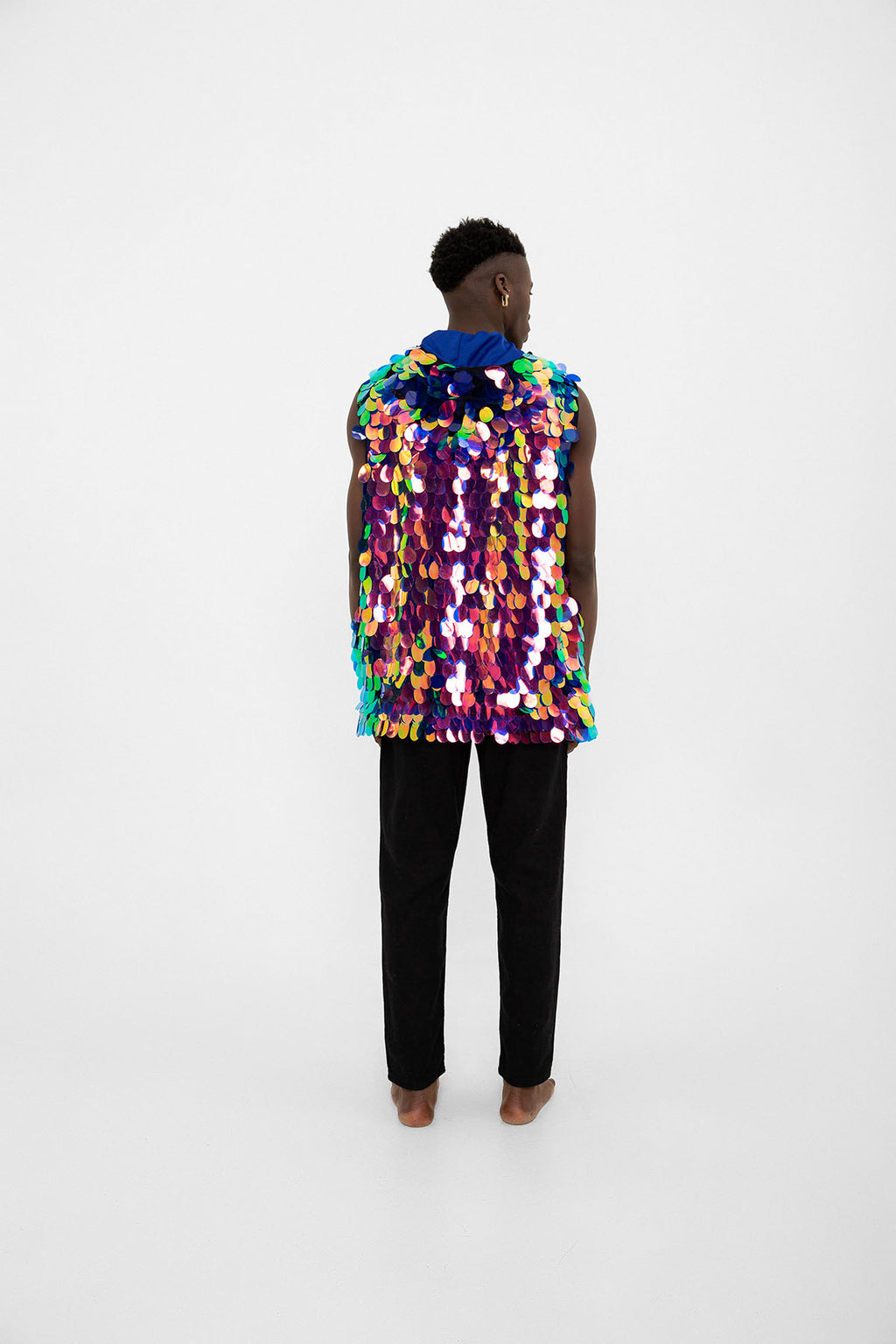 Mavi Yeşil Hologram Mermaid Pullu Kapüşonlu Yelek