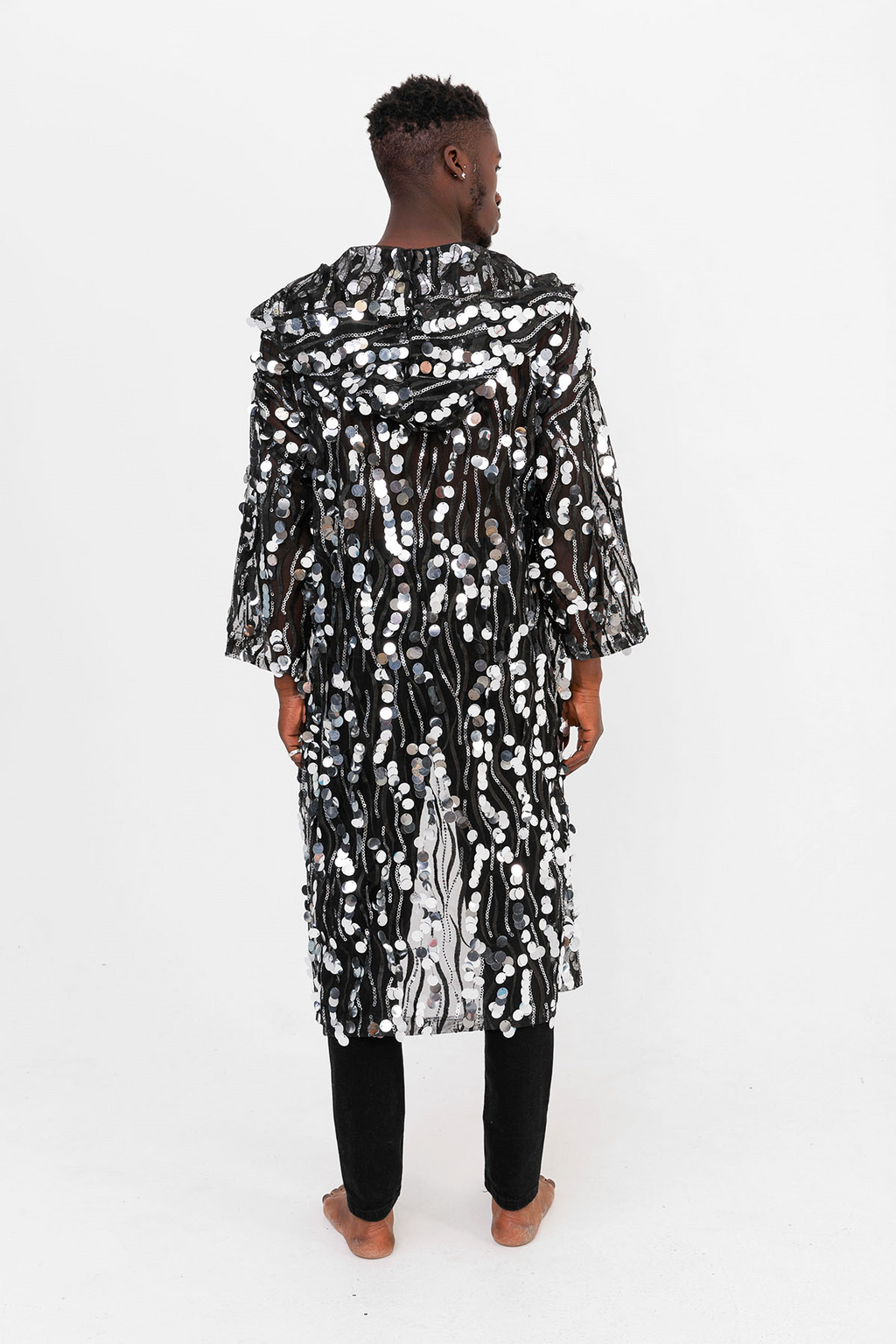 Pul Payetli Gümüş Uzun Kimono