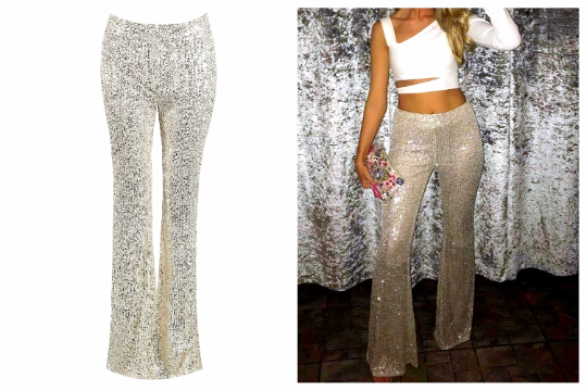 Pul Payetli Şampanya Bej İspanyol Paça Pantolon