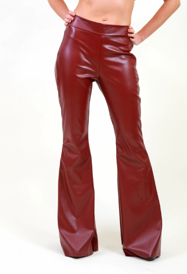 Bordo Suni Deri İspanyol Paça Pantolon