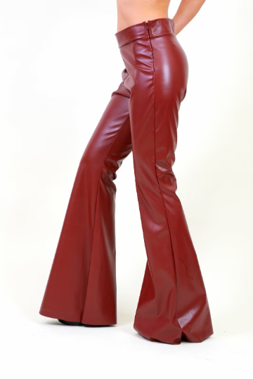 Bordo Suni Deri İspanyol Paça Pantolon