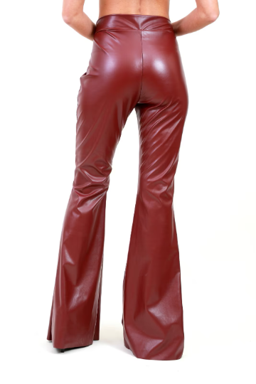 Bordo Suni Deri İspanyol Paça Pantolon