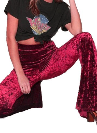 Bordo Kadife İspanyol Paça Pantolon