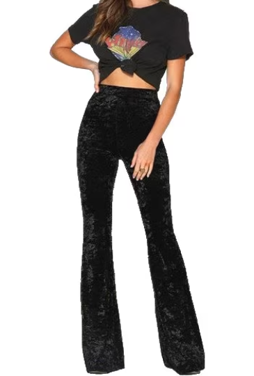 Siyah Kadife İspanyol Paça Pantolon