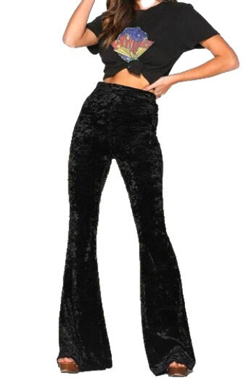 Siyah Kadife İspanyol Paça Pantolon