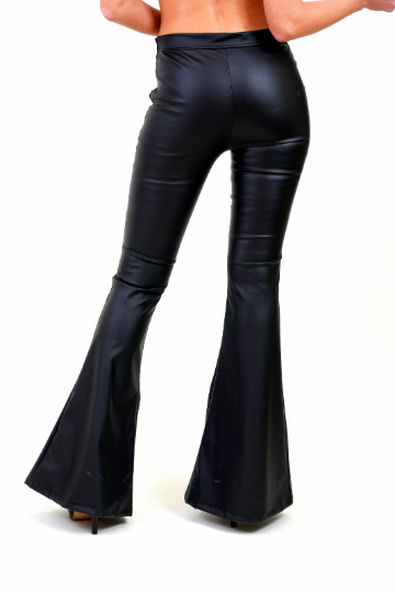 Siyah Suni Deri İspanyol Paça Pantolon