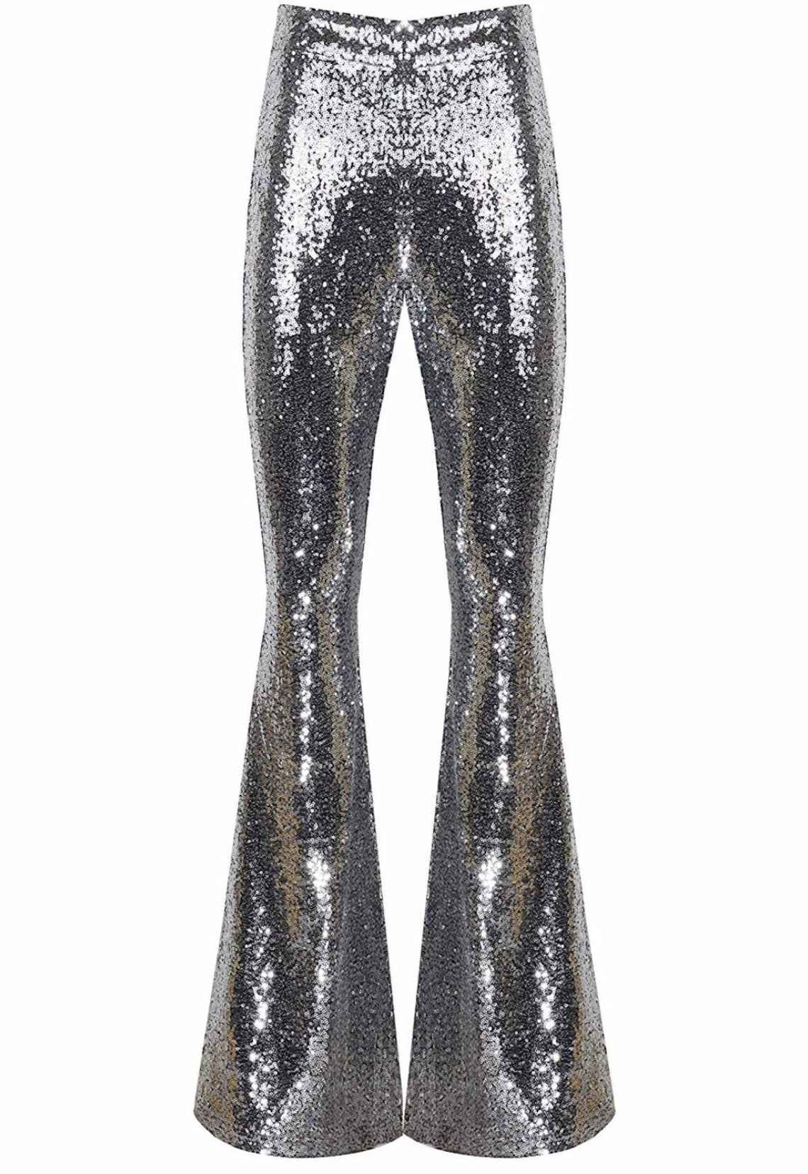 Pul Payetli Gümüş İspanyol Paça Pantolon