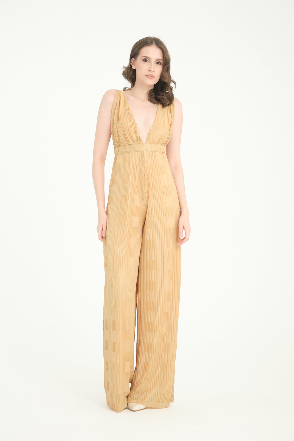 Pileli Wide Leg Sarı Tulum