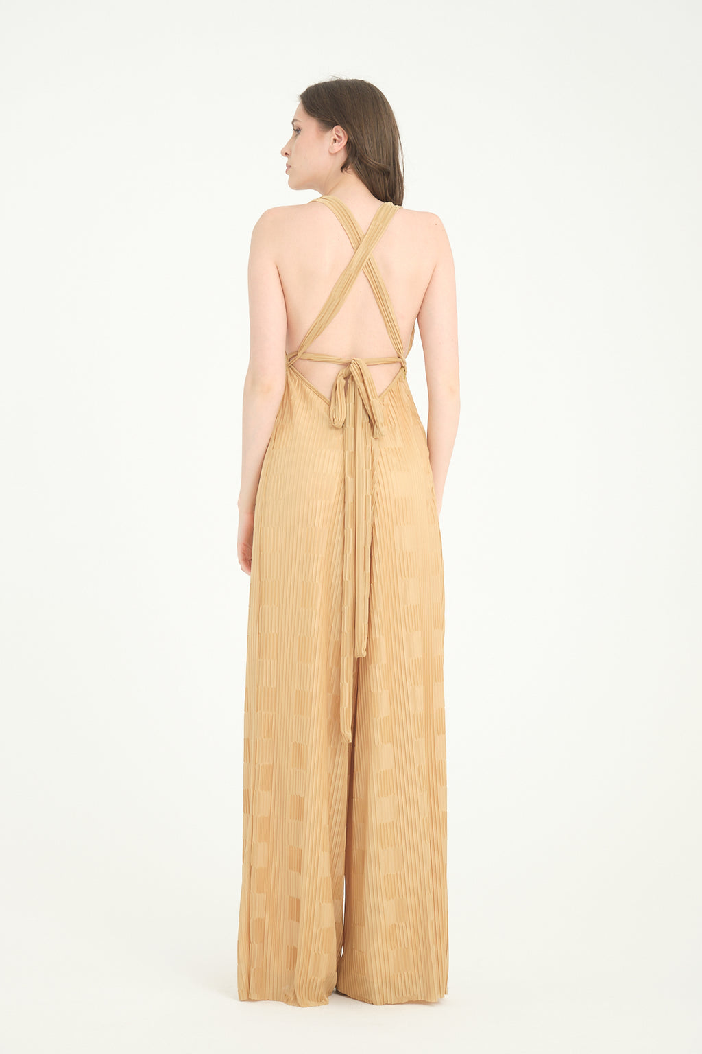 Pileli Wide Leg Sarı Tulum