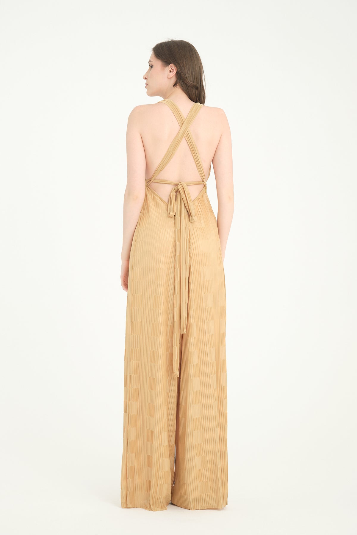 Pileli Wide Leg Sarı Tulum