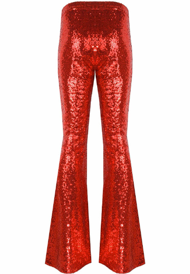 Pul Payetli Kırmızı İspanyol Paça Pantolon