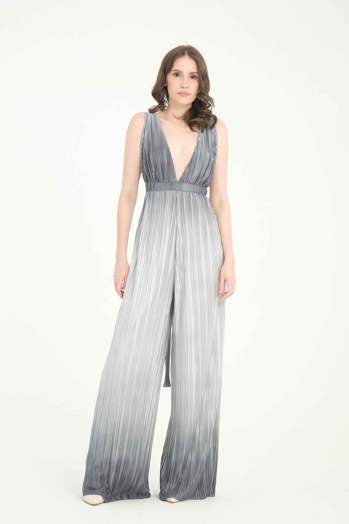 Pileli Wide Leg Gri Degrade Tulum