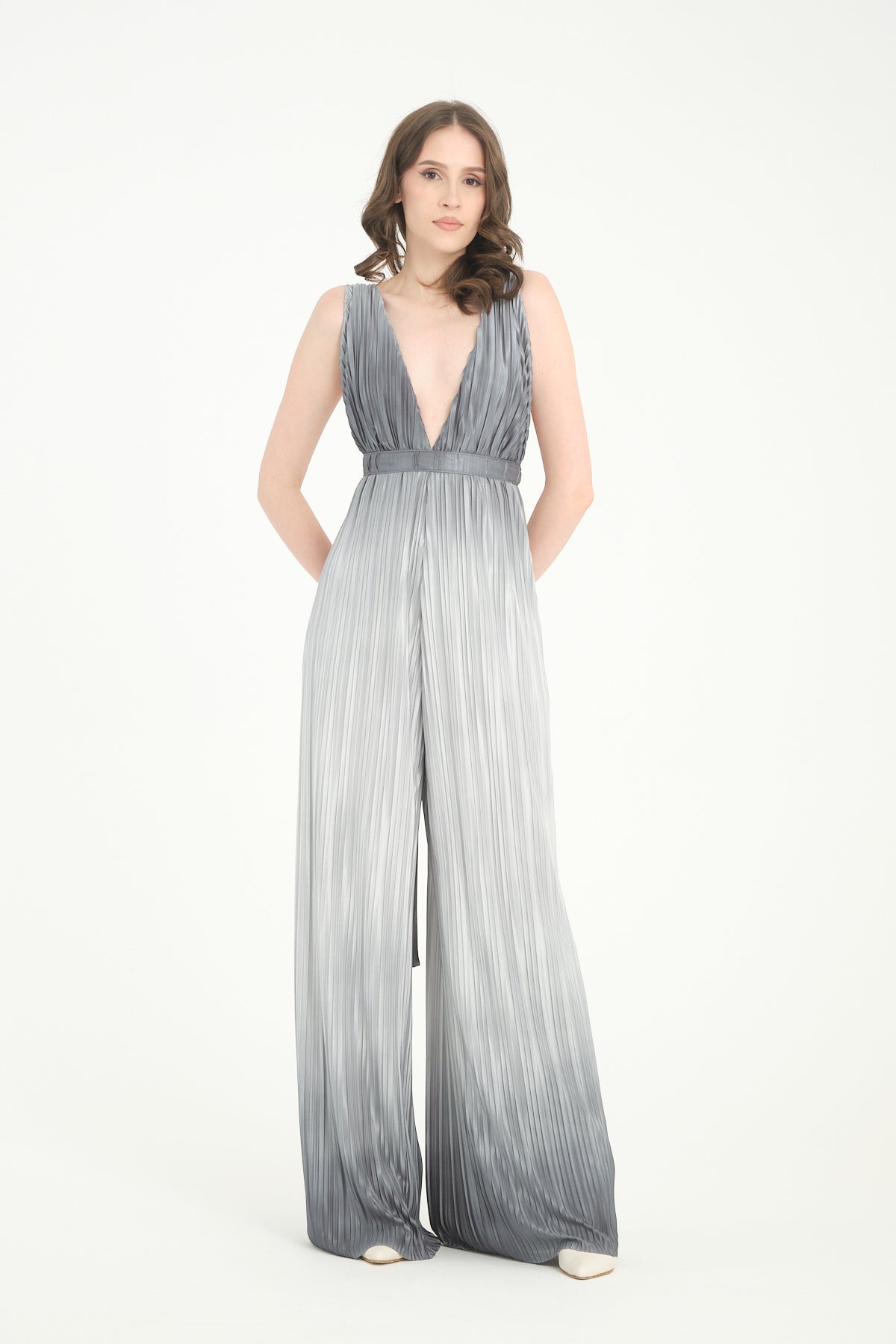 Pileli Wide Leg Gri Degrade Tulum