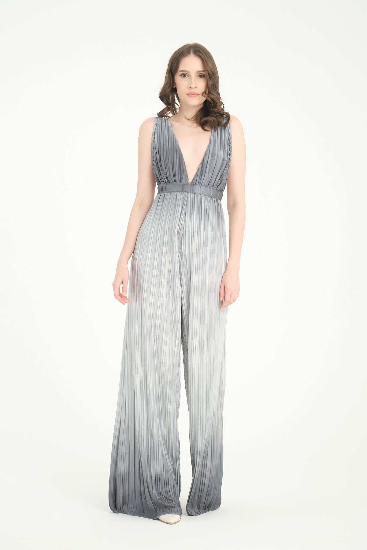 Pileli Wide Leg Gri Degrade Tulum