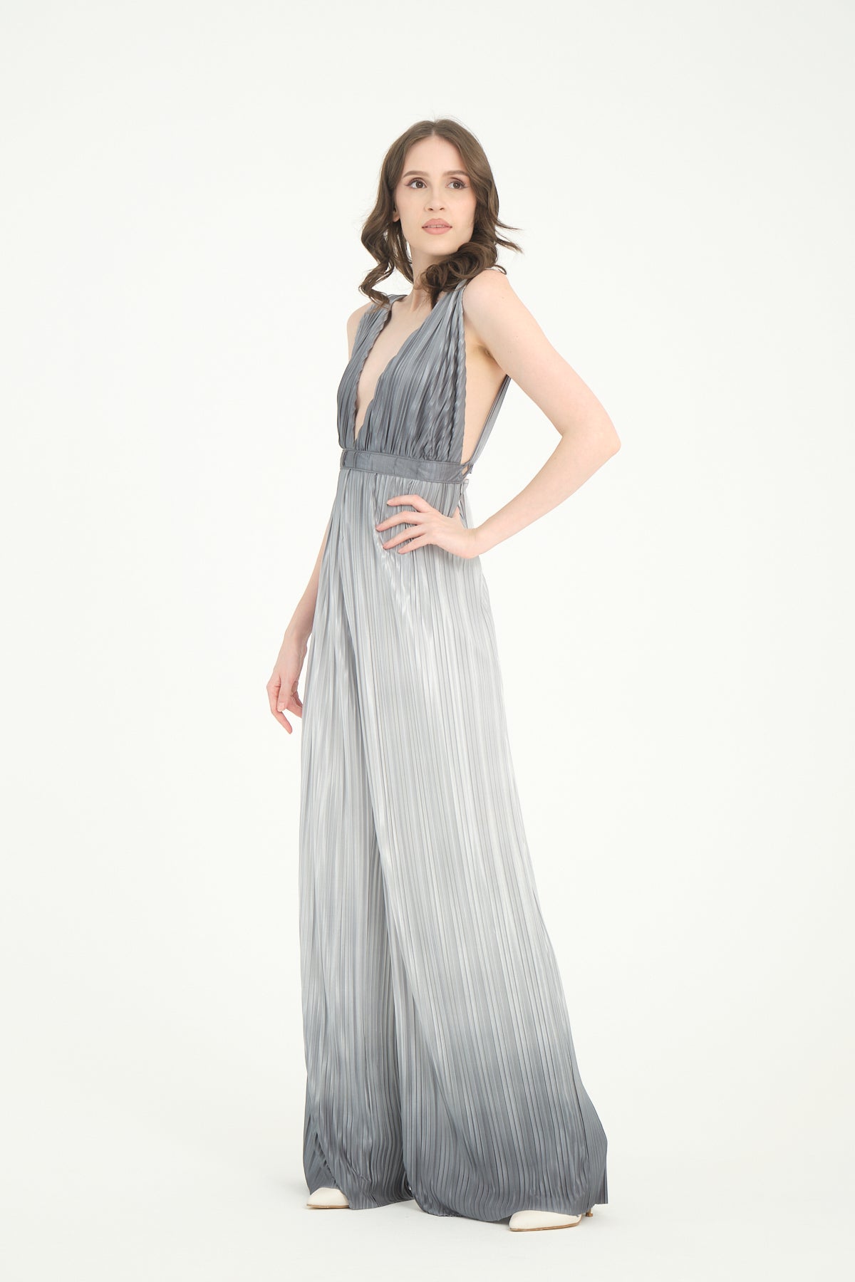 Pileli Wide Leg Gri Degrade Tulum