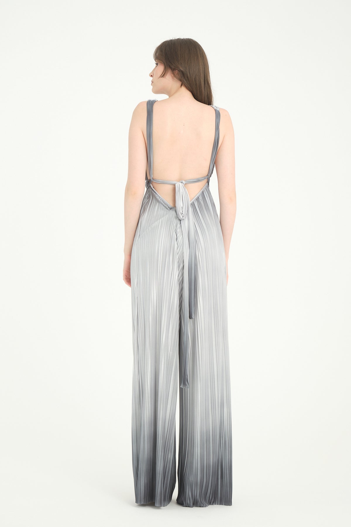 Pileli Wide Leg Gri Degrade Tulum