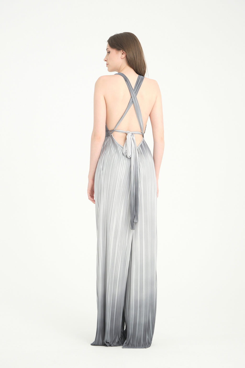 Pileli Wide Leg Gri Degrade Tulum