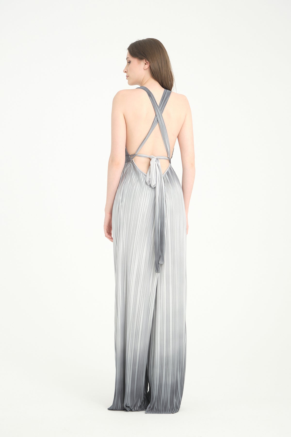 Pileli Wide Leg Gri Degrade Tulum