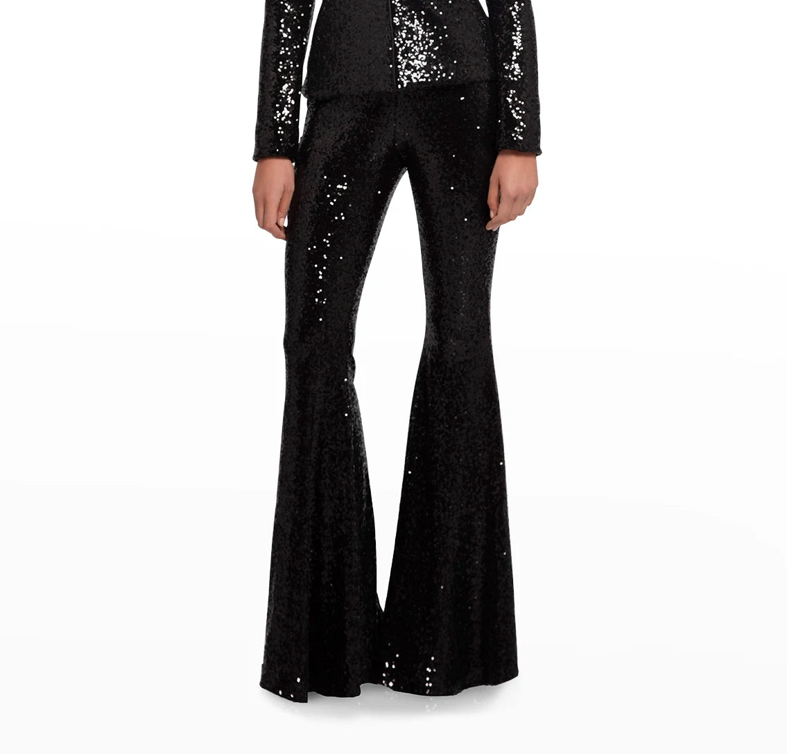 Pul Payetli Siyah İspanyol Paça Pantolon