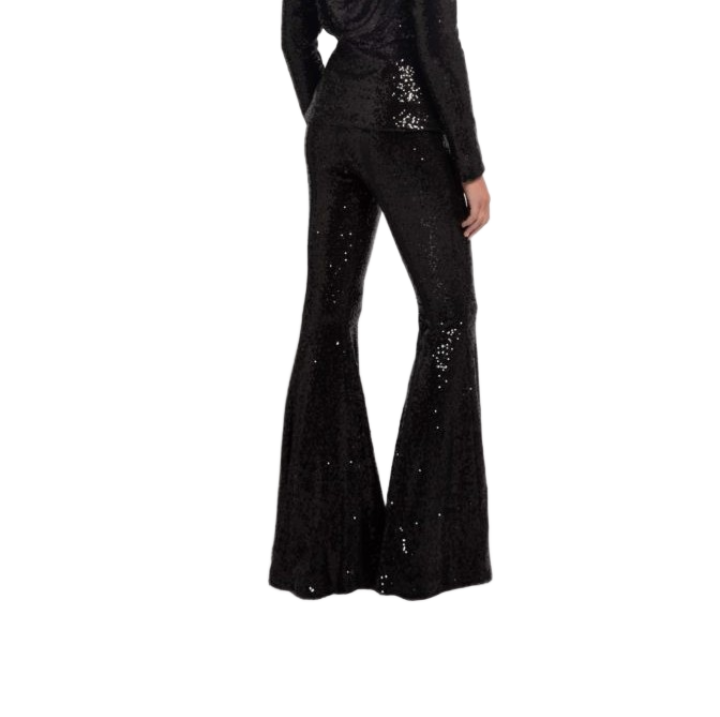 Pul Payetli Siyah İspanyol Paça Pantolon